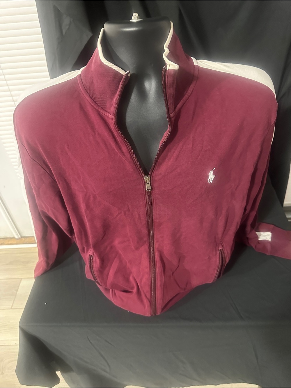 Polo by Ralph Lauren Men's Burgundy Zip-Front Track Jacket-size L-#628